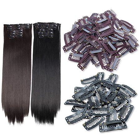 Kit 100 Presilhas Tic Tac Aplique Alongamento Marrom e Preto