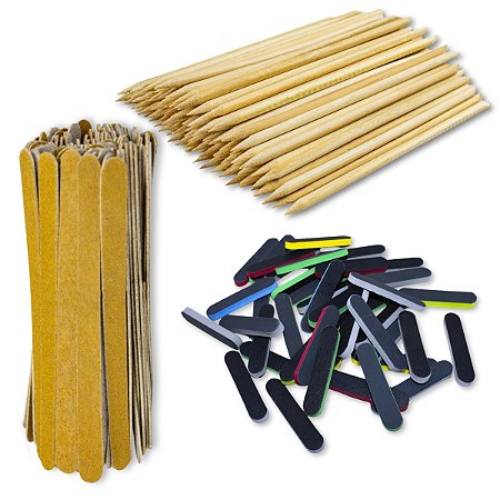 Kit 50 Lixa Polidora 6cm + 100 Lixa Parda+ 100 Palito Pinus