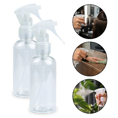 Kit 2 Borrifador Transparente Pequeno 130ml Trava Álcool