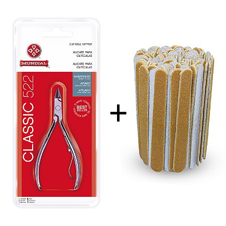 Kit Alicate de Cuticula 522 Mundial + 100 Mini Lixa Parda