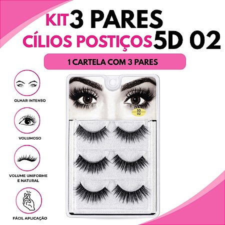 Kit 3 Pares Cílios Postiços Efeito Natural Volumoso 5D 02