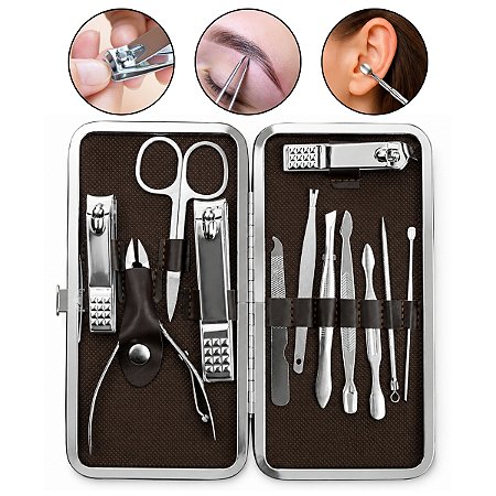 Kit 12 Instrumentos Inox Manicure Sobrancelha + Estojo