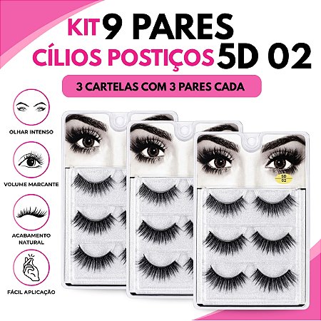 Kit 9 Pares Cílios Postiços Efeito Natural Volumoso 5D 02