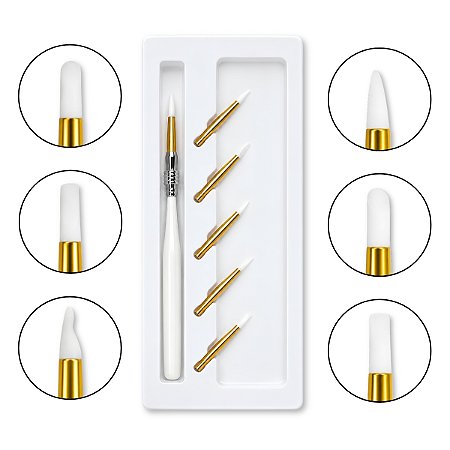Kit Pincel Troca Ponta + 6 Pontas de Silicone Nail Art Unhas