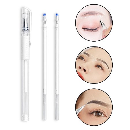 Caneta em Gel Branca Sobrancelha Micropigmentação + 2 Refil