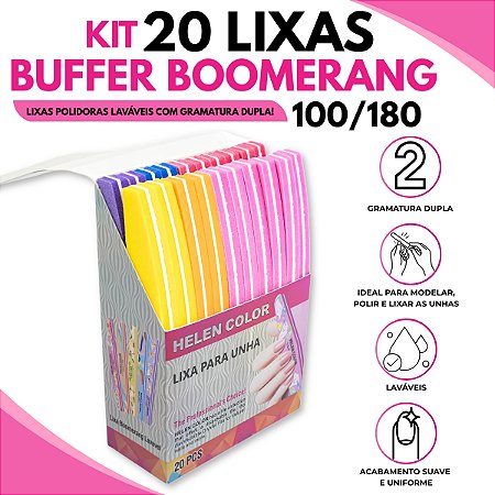 Kit 20 Lixas Polidora Buffer 100/180 Boomerang Helen Color