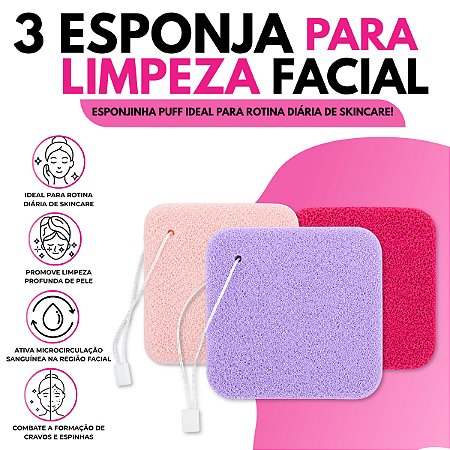 Kit 3 Esponja Limpeza Facial Esponjinha Puff Skincare Rosto