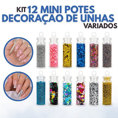 Kit 12 Potinho Decoração Unhas Gel Variadas Glitter Nail Art