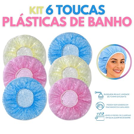 Kit 6 Toucas Plásticas Banho Impermeável Hidratação Cabelo