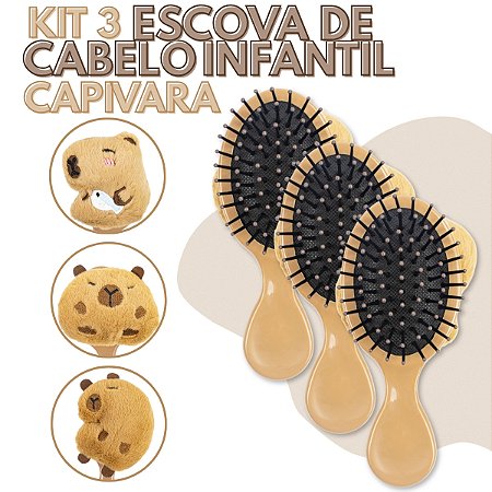 Kit 3 Escova Infantil Desembaraça Cabelo Pelúcia Capivara