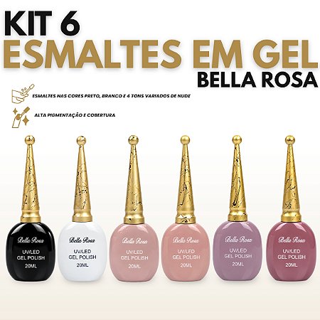 Kit 6 Esmalte em Gel UV/LED Nail Art Preto Branco Nude 20ml