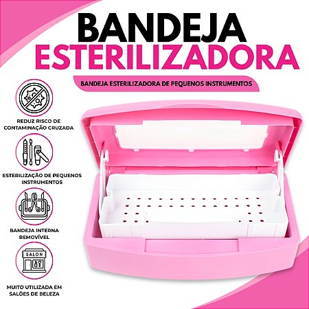 Bandeja de Esterilização Plástica Alicate Pinça Tesoura Rosa
