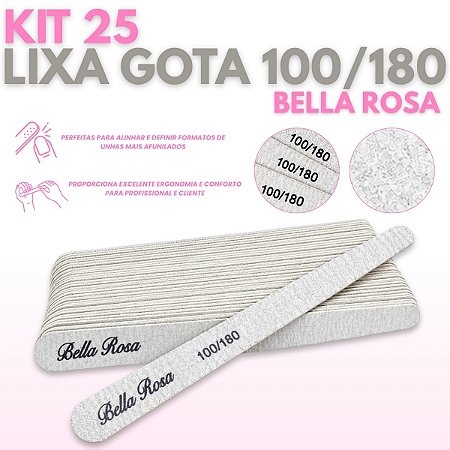 Kit 25 Lixa Unhas de Gel Gota Lavável 100/180 Bella Rosa
