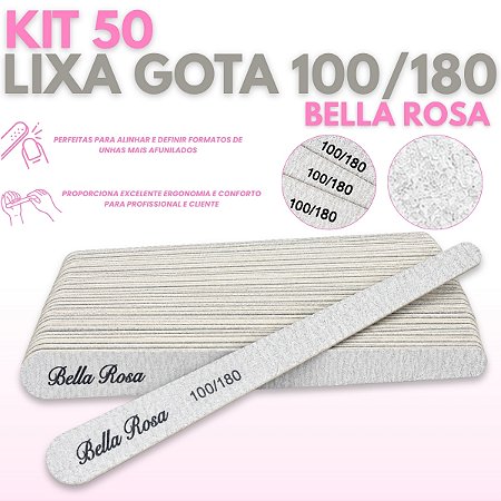 Kit 50 Lixa Unhas de Gel Gota Lavável 100/180 Bella Rosa