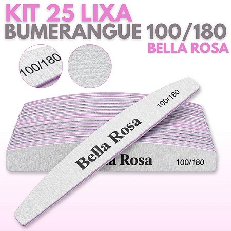 25 Lixa Unhas Bumerangue Lavável 100/180 Manicure Bella Rosa
