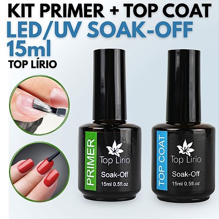 Kit Primer 15ml + Top Coat Selante 15ml Soak-Off, Top Lírio
