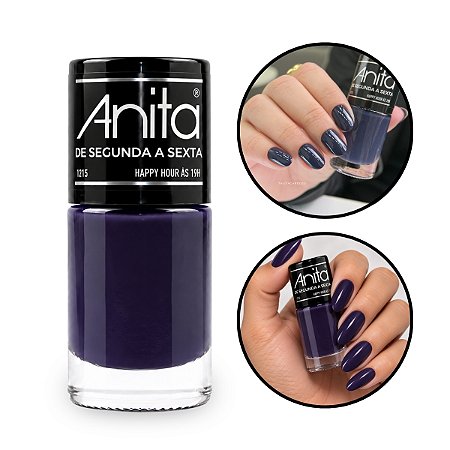 Esmalte Happy Hour Às 19h Azul Escuro Acinzentado 10ml Anita