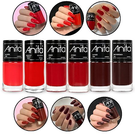 Kit 6 Esmaltes Tons Vermelho Coleção Avermelhados Anita