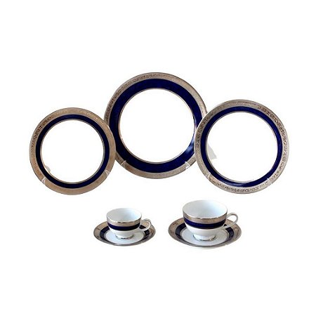 CONJUNTO EM PORCELANA EMPRESS BLUE PLATINUM DE PRATOS PARA SOBREMESA