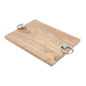 BANDEJA DE MADEIRA C/ALÇA DE AÇO INOX 36x25x6,5cm
