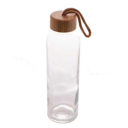 GARRAFA DE VIDRO SODO-CÁLCICO C/TAMPA DE BAMBU 500ml