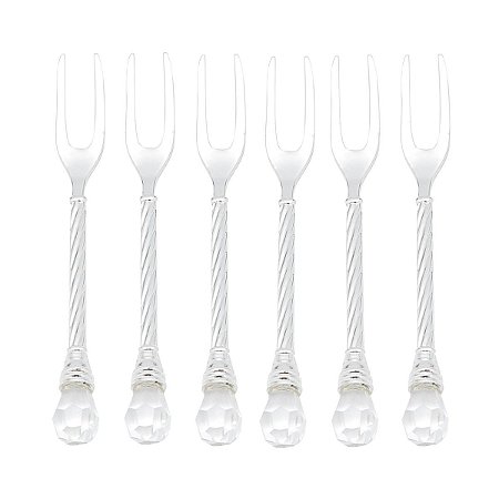 CJ 6 GARFOS P/PETISCO DE ZAMAC NIQUELADO CRISTAL 11cm
