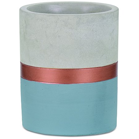 VASO AZUL E COBRE  EM CIMENTO