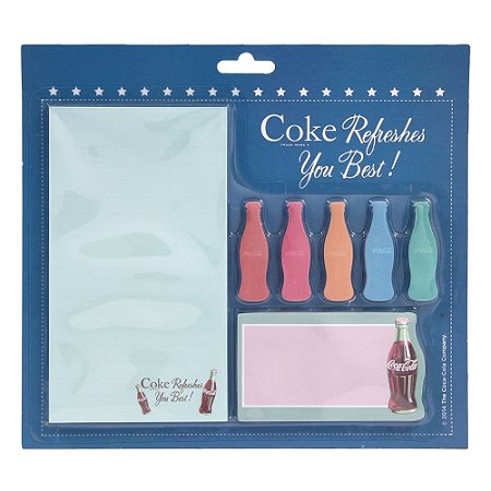 SET BLOCO DE NOTAS COM ADESIVO COCA-COLA COLORED CONTOUR BOT