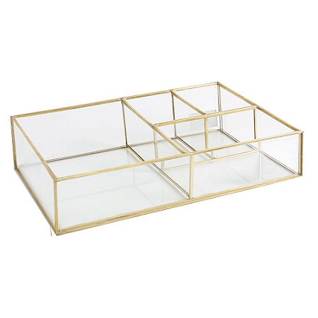 PORTA OBJETOS EM VIDRO E METAL TRANSPARENTE E DOURADO 28,6CM