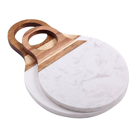 CJ DE TABUAS DE MARMORE BRANCO COM MADEIRA  2PCS G32,2CM X 2