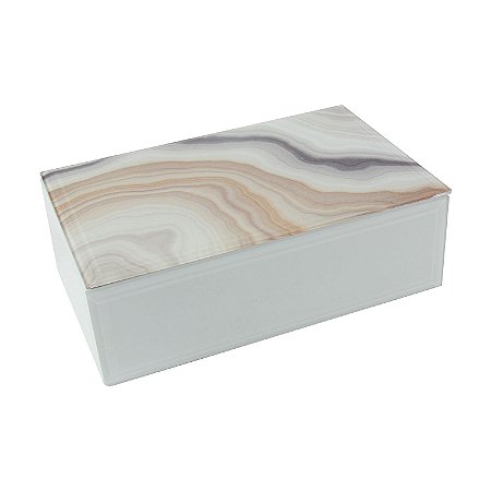 PORTA JOIA DE VIDRO BRANCO 20CM X 13CM X 6CM