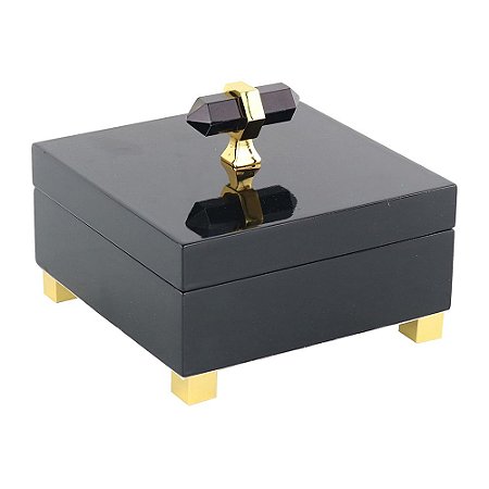 CAIXA DECORATIVA COM ALCA DE PEDRA 15CM X 15CM X 12CM