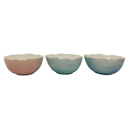 CJ DE BOLWS CONTEMPORANEO DE CERAMICA AZUL, VERDE E SALMAO 2