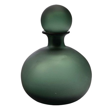 P DECORATIVA DE VIDRO VERDE EM FORMATO DE GARRAFA