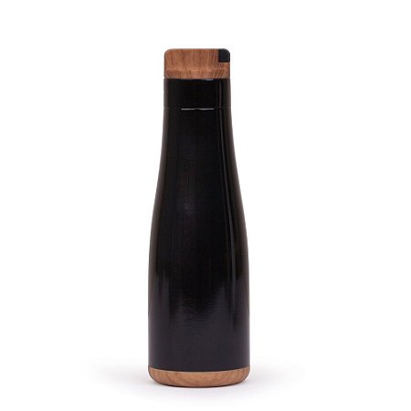 GARRAFA AÇO INOX TAMPA MADEIRA PRETA GA6300