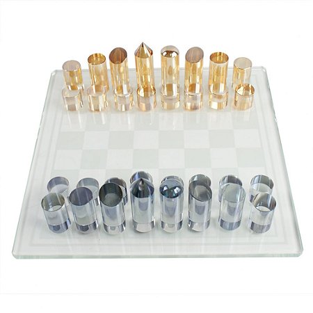PECA DECORATIVA JOGO DE XADREZ DE CRISTAL TRANSPARENT|AMBAR