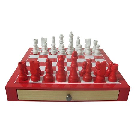 JOGO XADREZ MADEIRA DELUXE VERMELHO 25 X 25 X 3,3 CM
