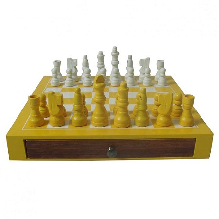 JOGO XADREZ MADEIRA DELUXE AMARELO 25 X 25 X 3,3 CM