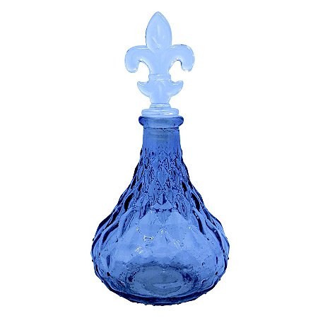 CJ. DE GARRAFAS DE VIDRO C/ TAMPA FLOR DE LIS - 4 PCS AZUL