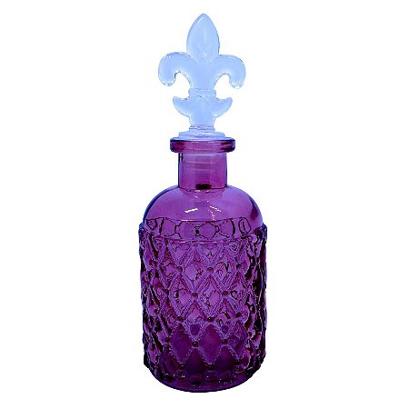 CJ. DE GARRAFAS DE VIDRO C/ TAMPA FLOR DE LIS - 4 PCS ROSA
