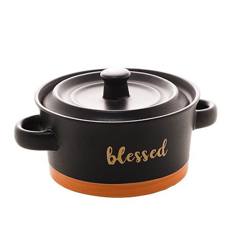 MINI CAÇAROLA CERÂMICA BLESSED PRETO MATT/LARANJA 13x6cm