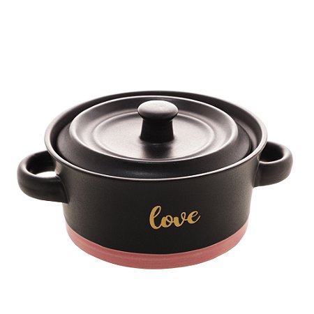 MINI CAÇAROLA CERÂMICA LOVE PRETO MATT/ROSA 13x6cm