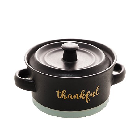 MINI CAÇAROLA CERÂMICA THANKFUL PRETO MATT/AZUL 13x6cm