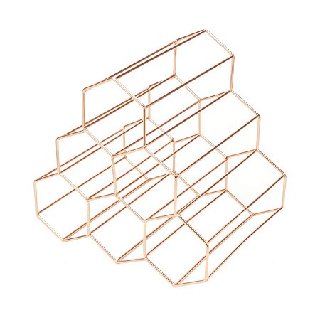 SUPORTE P/6 GARRAFAS  VINHO  FERRO CROMADO ROSÉ 28x22x26,5