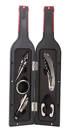 GARRAFA PLASTICO COM 5 ACESSÓRIOS PARA VINHO 7.2X7.2X32.4CM