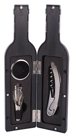 GARRAFA PLASTICO COM 3 ACESSÓRIOS PARA VINHO 6.2X6.2X23.6CM
