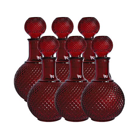 CJ. DE GARRAFAS DE VIDRO VERMELHO - 6 PCS