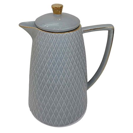 GARRAFA TERMICA DE PORCELNA CINZA E DOURADO