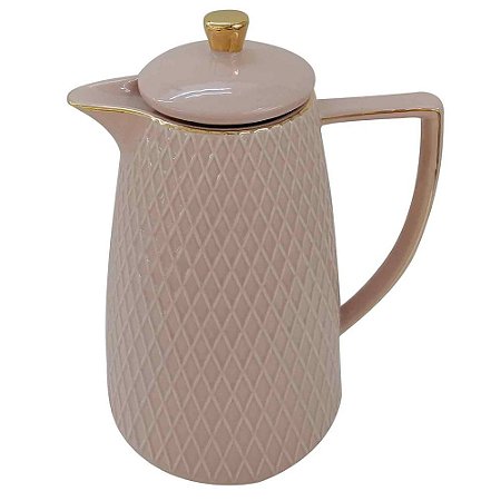 GARRAFA TERMICA DE PORCELNA ROSE E DOURADO