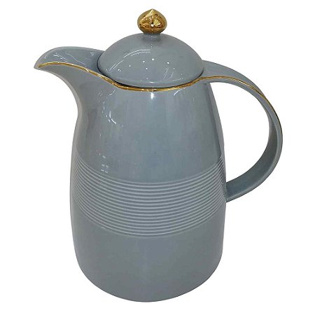 GARRAFA TERMICA DE PORCELNA CINZA E DOURADO